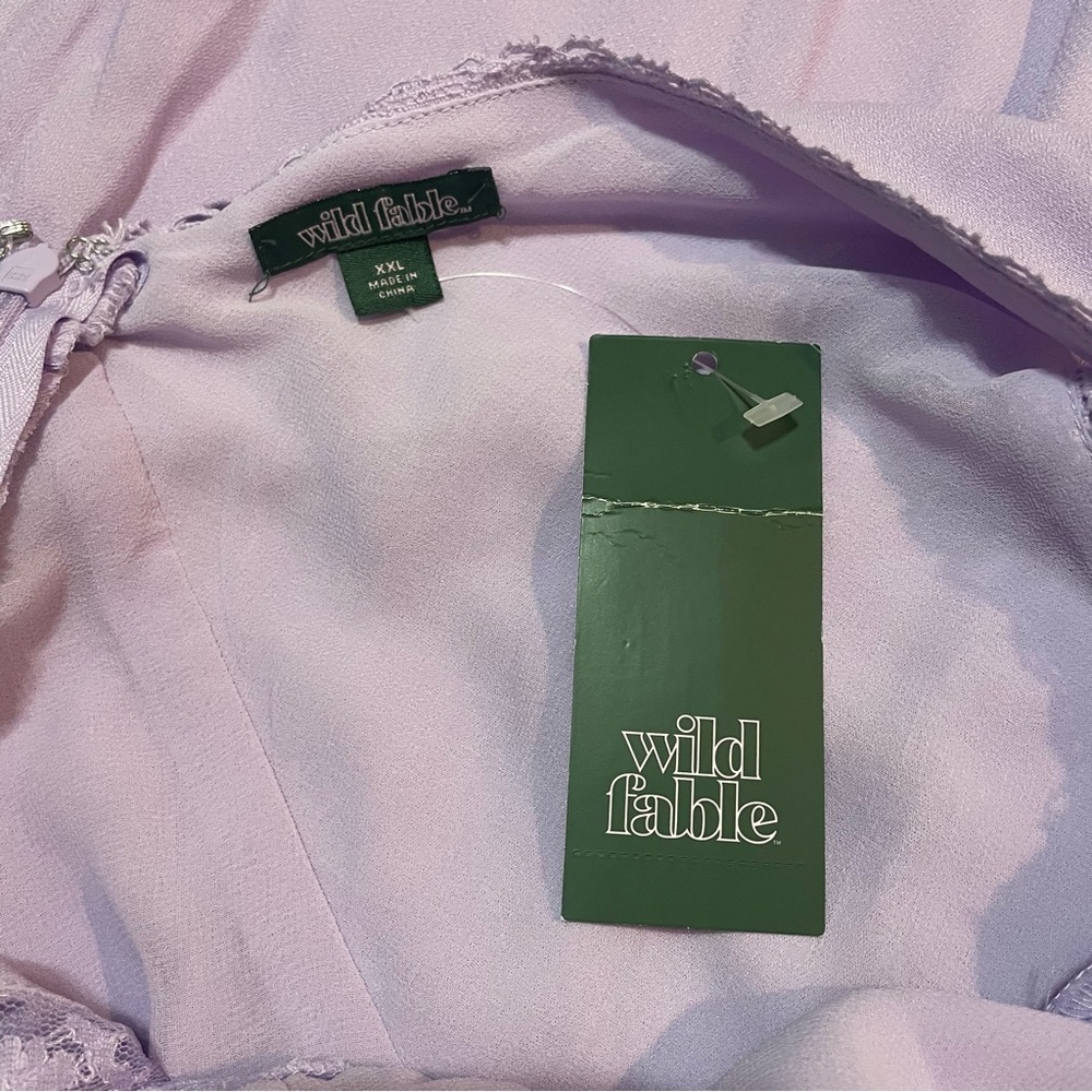 Wild Fable Lilac Lace Slip Midi Dress XXL | Y2K Satin Tie Back Summer Dress - Picture 11 of 14